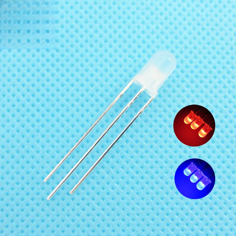 10pcs/lot F3 3mm LED Bi-Color Diffused Red Blue Common Cathode Round ...