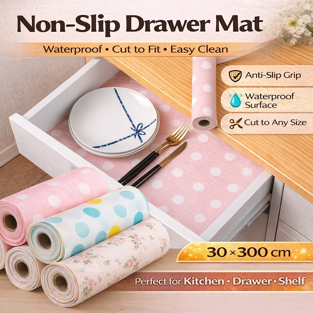 Non-Slip Drawer Mat 30x300cm Waterproof Shelf Liner Cuttable Kitchen ...