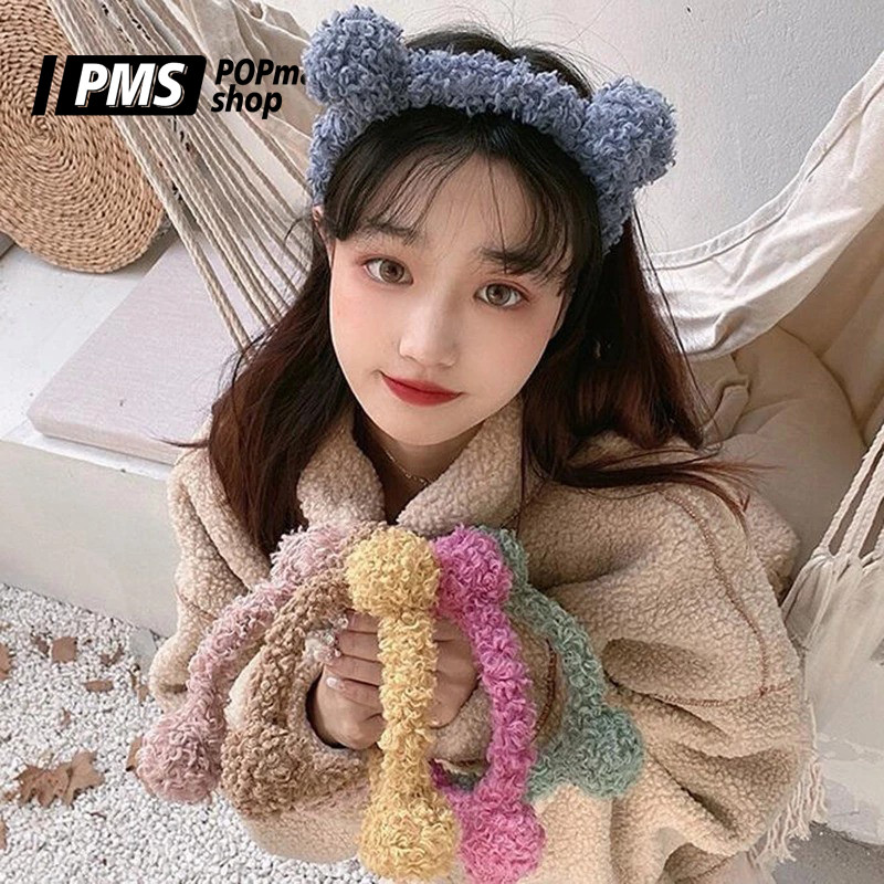 POPmaker shop Bando Wanita H390 - Bando / Bandana Karakter Telinga Beruang Korea dengan Bulu Lucu Kekinian, Bando Handuk untuk Aksesoris Rambut Sehari-hari COD