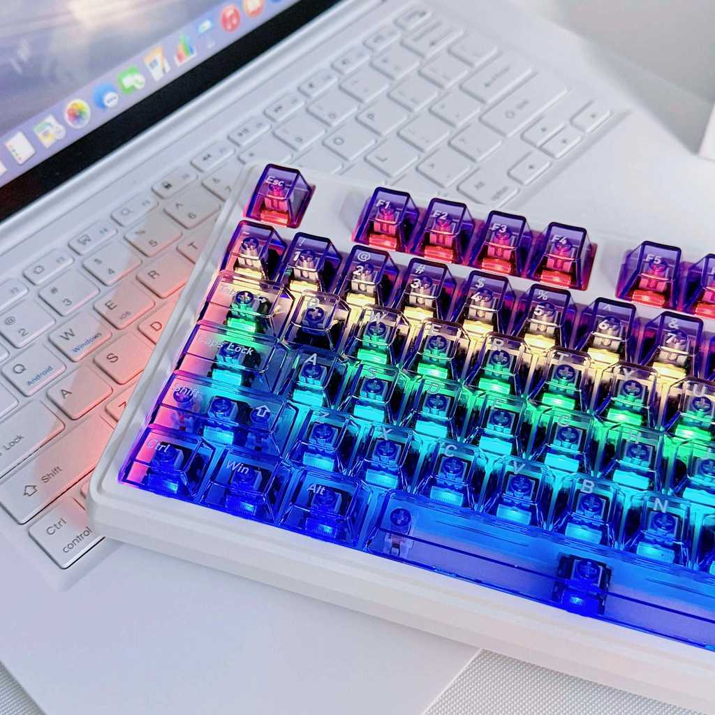 119 Keys Purple Full Transparent PC Keycaps UV Printing Clear Crystal ...