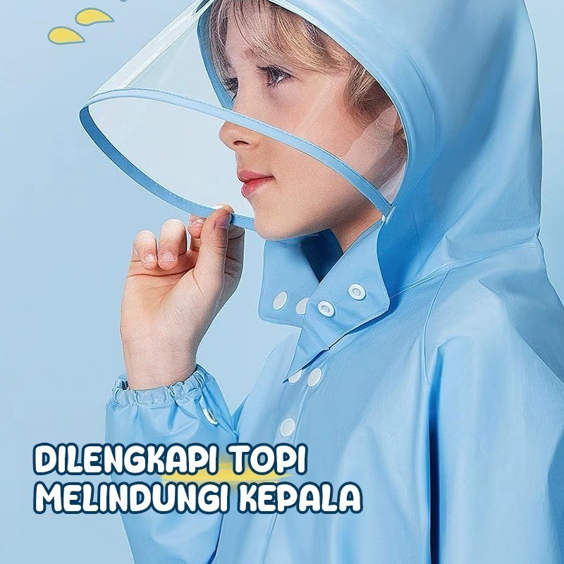 Jas Hujan Anak Motif Lucu Bahan PVC Anti Air dengan Topi dan Tas Pelindung, Ringan Nyaman untuk Sekolah dan Aktivitas Musim Hujan - Gambar 3