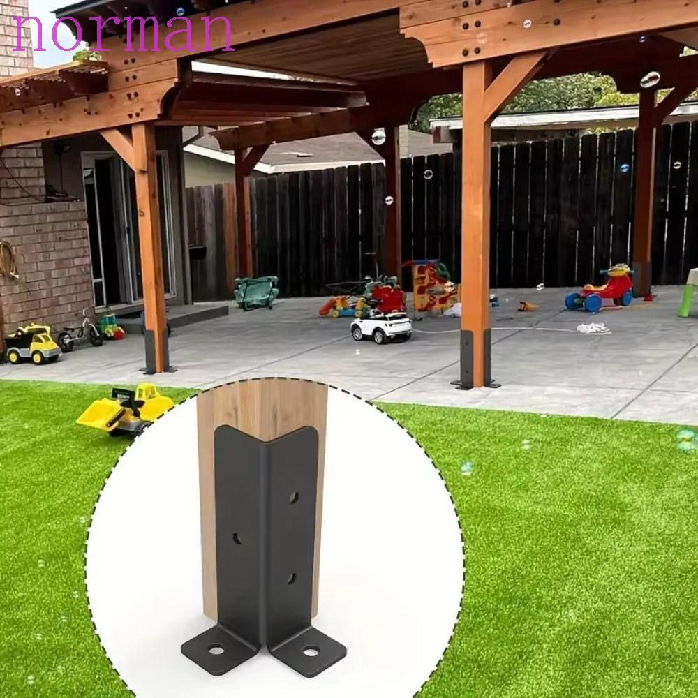 NORMAN 4pcs Fence Post Base Support, Heavy Duty Black Post Base ...
