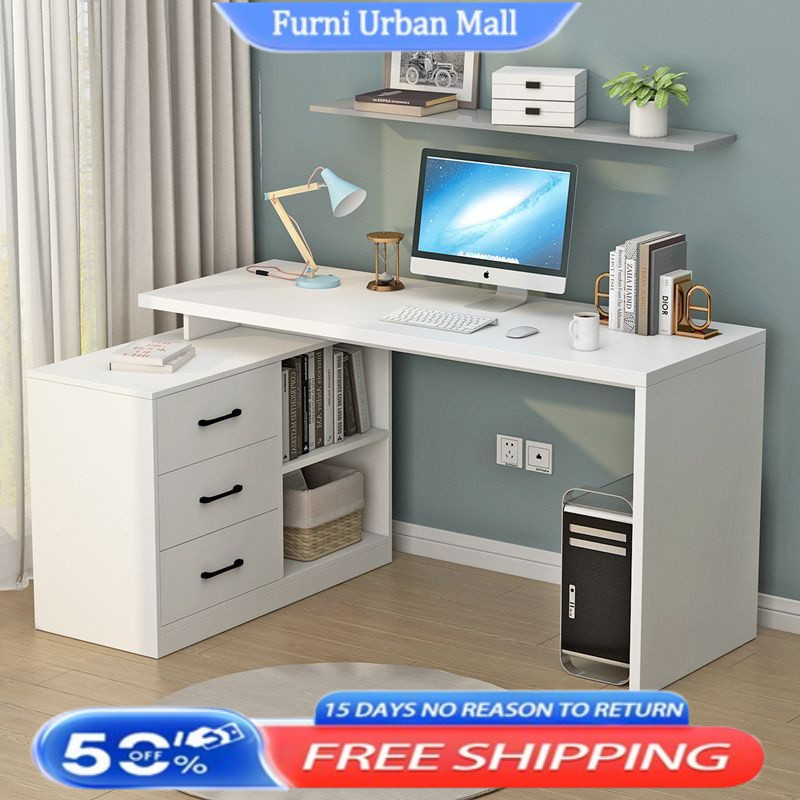 [Upgraded] Desk Bookcase One Bedroom Study Table Workstation Corner ...