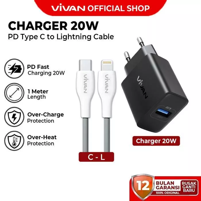 VIVAN C20SL Adaptor Charger 20W Include Kabel Type C To Lightning