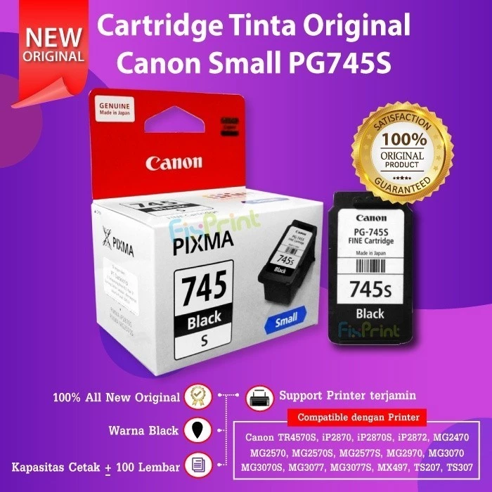FixPrint Cartridge Canon PG745 Black Printer MG2570s TR4570s MG3070s Original GI-790 Tinta G1000 G1010 G2000 - Gambar 3