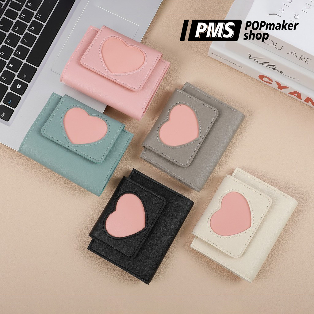 POPmaker shop Dompet Wanita AC35 - Tas Dompet Koin Mini / Dompet Lipat Card Holder dengan Motif Love Cantik, Desain Minimalis & Multifungsi untuk Sehari-hari COD