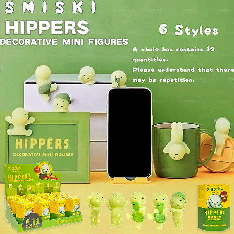12pcs Set Smiski Blind Box Toys Mini Smiski Luminous Hippers for Phone ...
