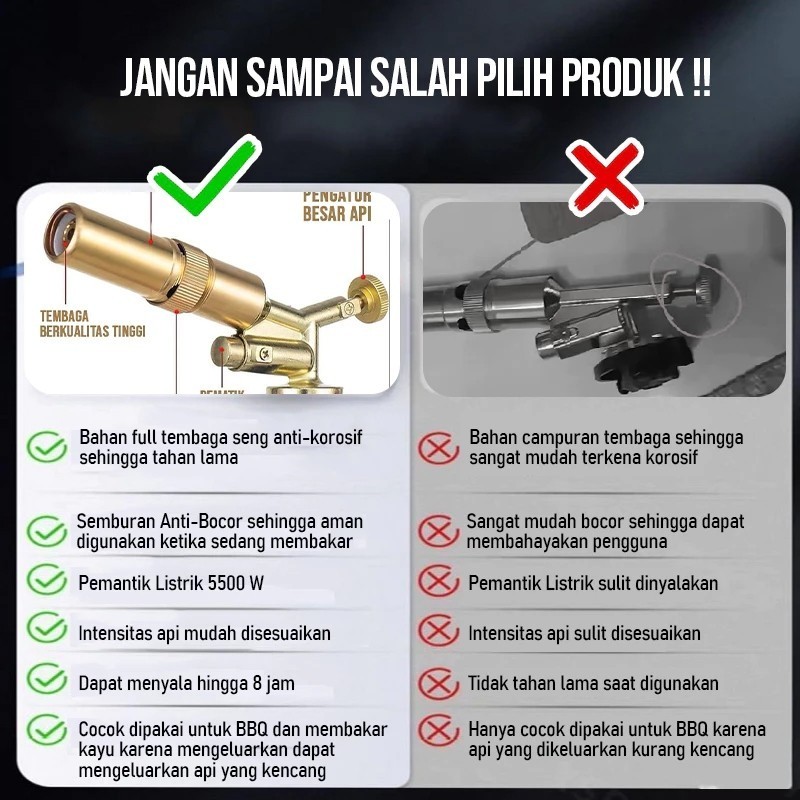 Kepala gas torch portable BBQ Blow Torch Flame Gun Korek/kepala gas portable kuningan Anti Karat Las Api Bakar Dapat dibalik - Gambar 2