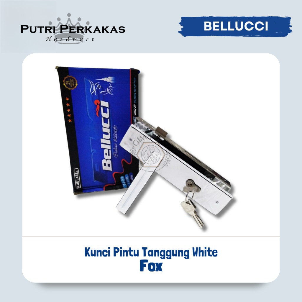 Kunci Pintu Tanggung Bellucci FOX BL ORIGINAL / Kunci Bellucci Hitam dan Putih / Kunci Pintu 20 cm Fullset PREMIUM - Gambar 2