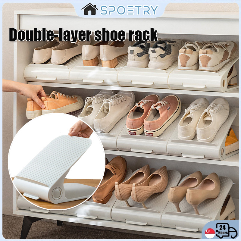 【SG SPOETRY】Double-Layer Shoe Rack Shoe Layered Partition Space Saving ...