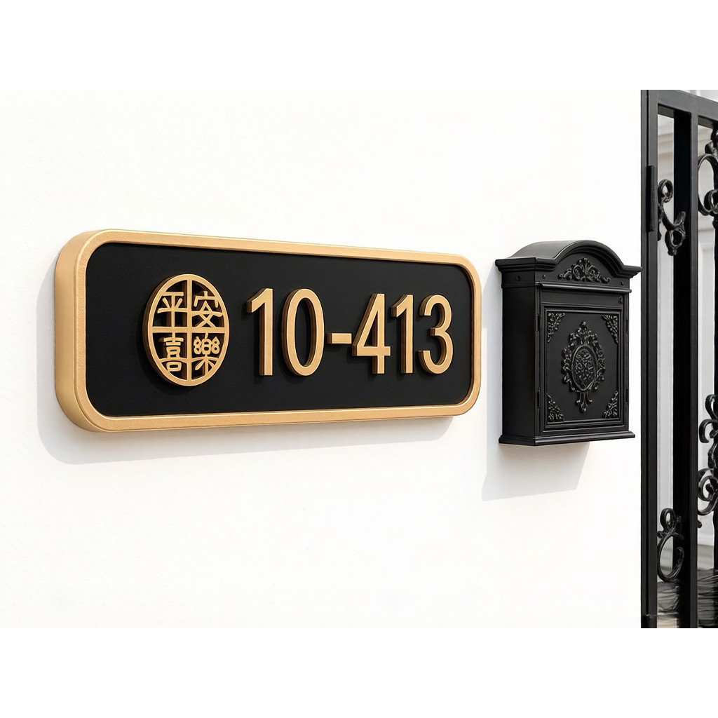 Black Gold 3D Customized Unit Number Signage Gold Edge Horizontal House ...