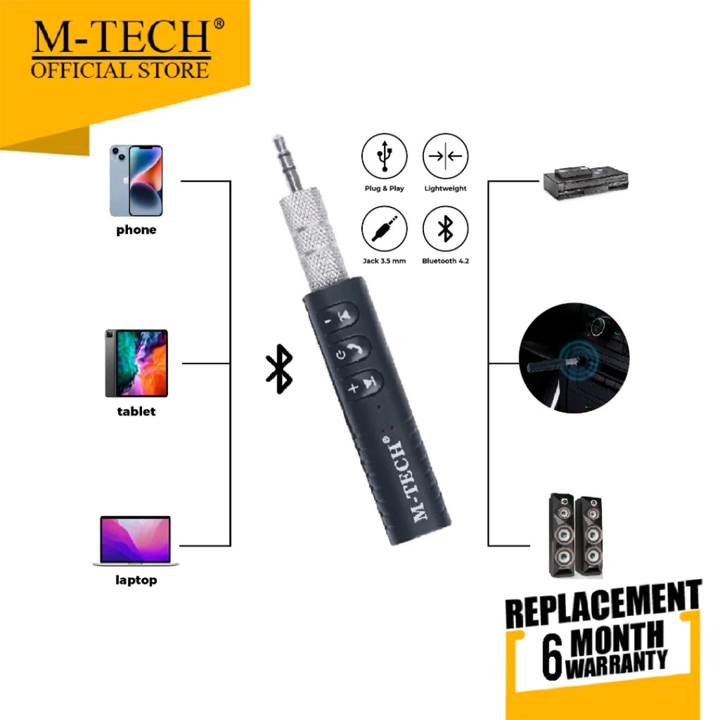 M-TECH Bluetooth Receiver Audio Jack 3.5 With Handsfree Speaker - Gambar 2