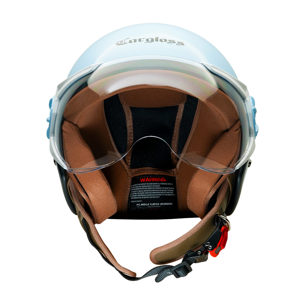 Cargloss YRH Hijab Retro Helm Half Face - Army Light Blue White - Gambar 3