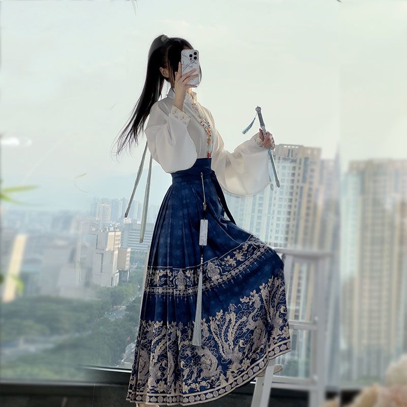 Taiwan Shipping Ming Made Hanfu Female Red Horse Face Skirt Suit ...