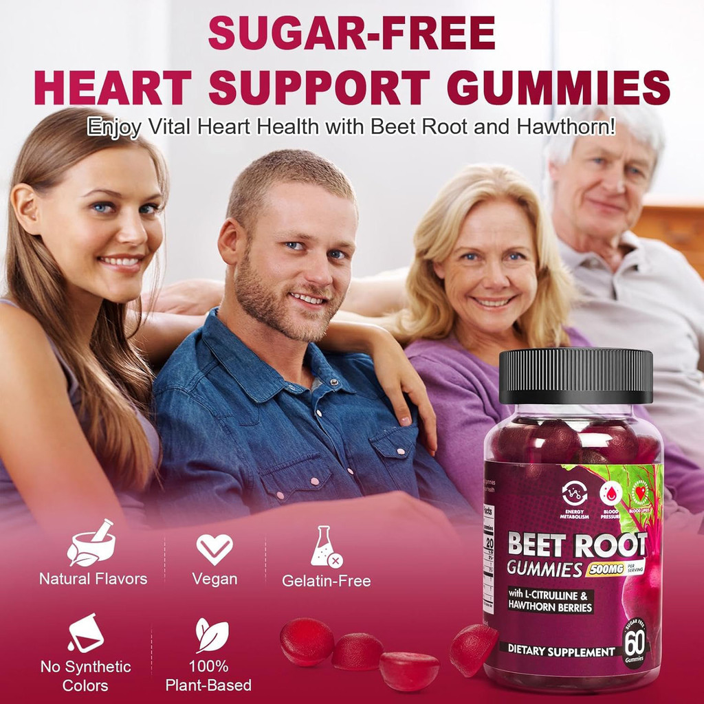 Beet Root Gummies 500mg | Heart Health & Energy Boost | Sugar-Free ...