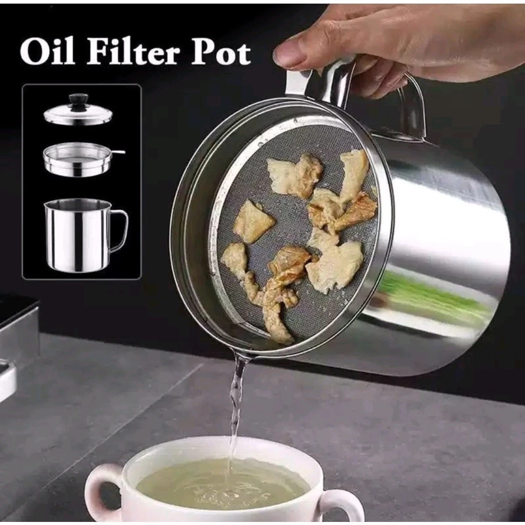 OIL POT 1 LITER MUG GELAS STAINLESS STEEL WADAH SARINGAN MINYAK - Gambar 3