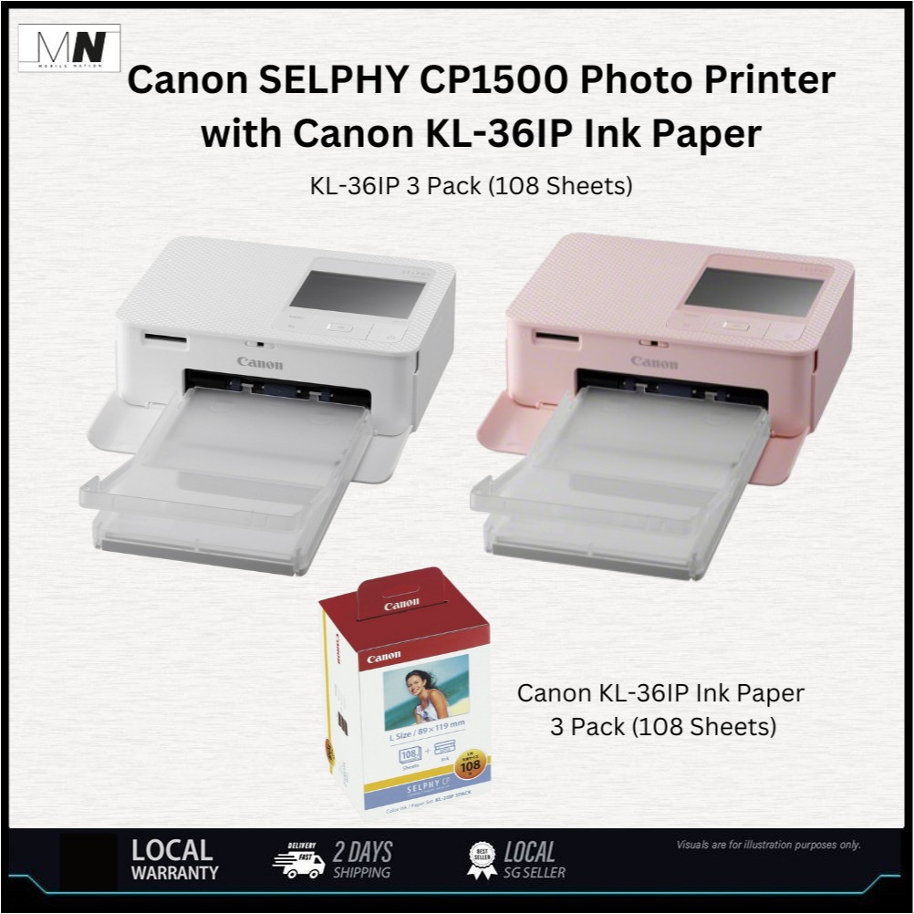 Canon SELPHY CP1500 Compact Photo Printer + Canon KL-36IP Ink
