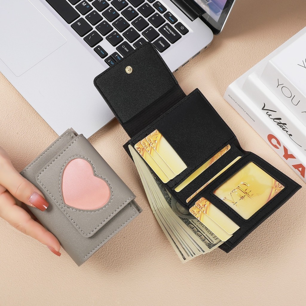 POPmaker shop Dompet Wanita AC35 - Tas Dompet Koin Mini / Dompet Lipat Card Holder dengan Motif Love Cantik, Desain Minimalis & Multifungsi untuk Sehari-hari COD - Gambar 2