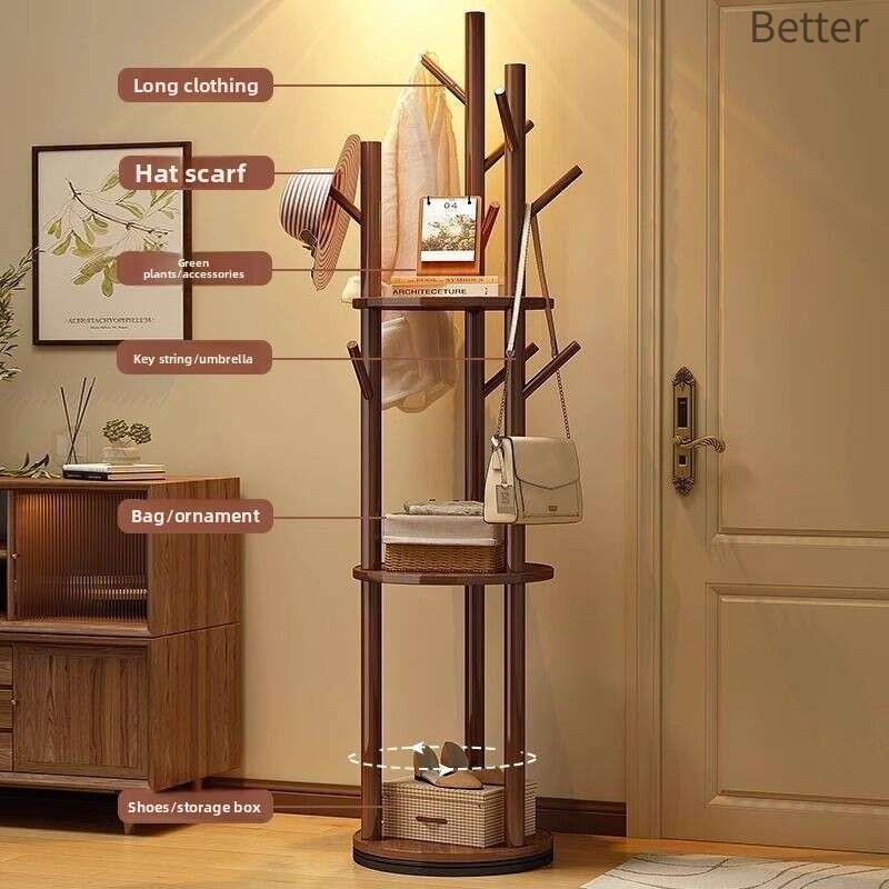 Solid Wood Hanging Clothes Rack Rotating Coat Rack Floor-standing ...