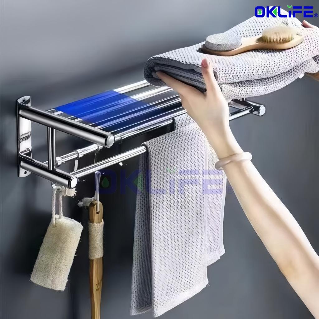Wall Mounted 304 Stainless Steel Towel Rack Multi-layer Bathroom Shelf with Towel Bar for Hotel & Home alternate view