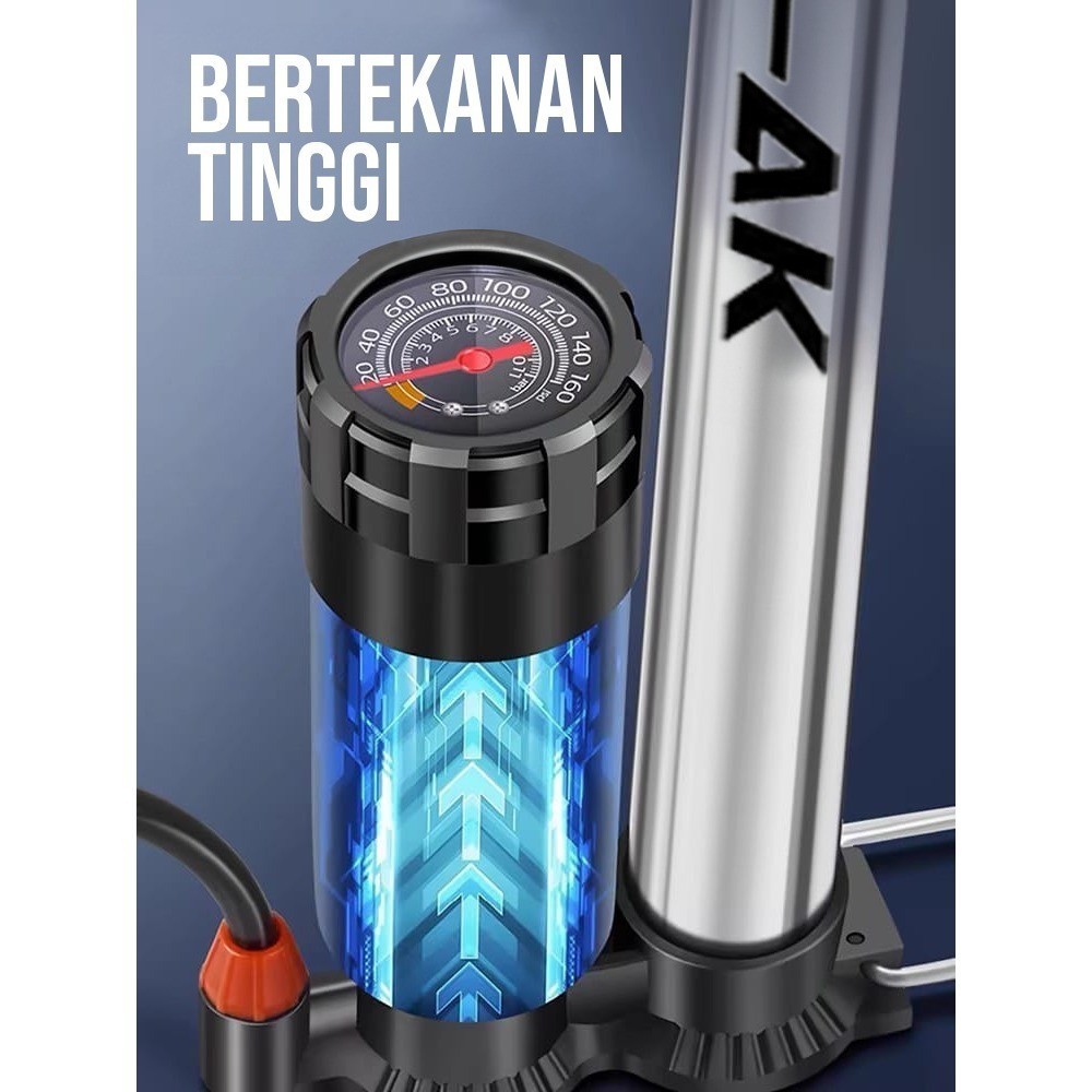 Pompa Angin Ban Manual Tekanan Tinggi 160 PSI Tabung Baja Anti Karat Barometer Portable - Gambar 2