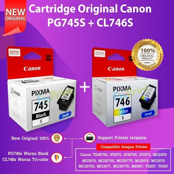 FixPrint Cartridge Tinta Canon PG-745s CL-746s Original 745s 746s Small Black Color For Printer iP2870S MG2570s MG2577s TR4570s TR4670s TS307 TS207 MG2470 Tinta GI-790 790 Printer Canon G1010 G2010 G3010 G4010