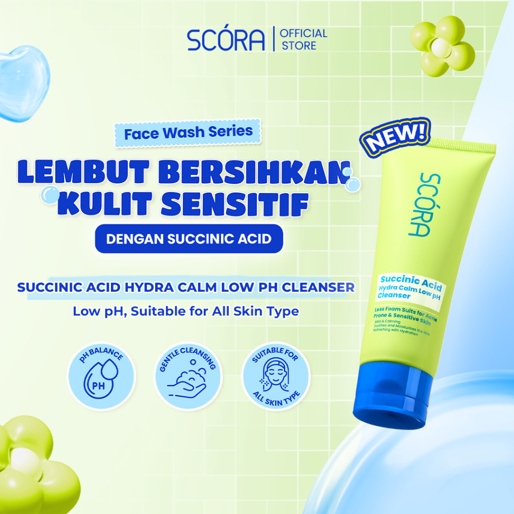 Scora Succinic Acid Hydra Calm Low pH Cleanser 100ml / Merah Jingga Official - Gambar 2