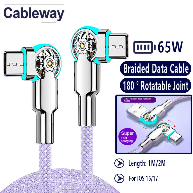 180 Rotatable USB A/USB C to Type C Fast Charging Cable Data Sync ...