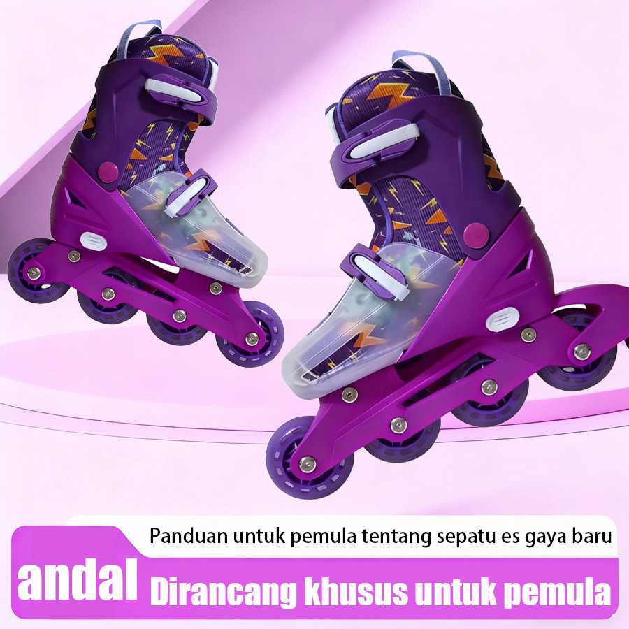 MTG - sepatu roda/sepatu roda Oxelo/Sepatu es anak-anak terbaru tahun 2026, lampu kedip/tidak licin/anti goyang/lnline skate/star/ukuran dapat disesuaikan/pu/gaya bajaj/mode skateboard - Gambar 2