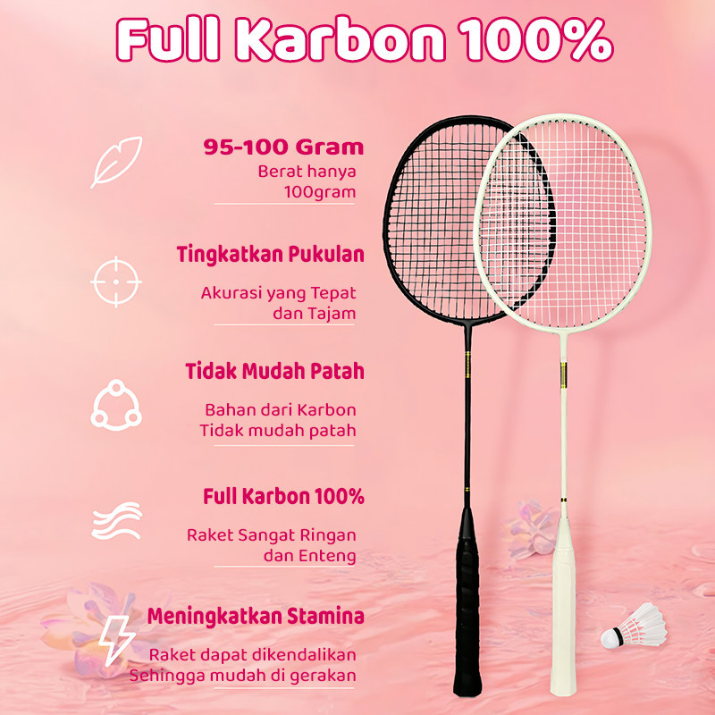 SET 2 PCS Raket Carbon/Badminton Racket GR 520 Silver Termasuk Senar Plus Cover FREE 3 KOK - Gambar 4