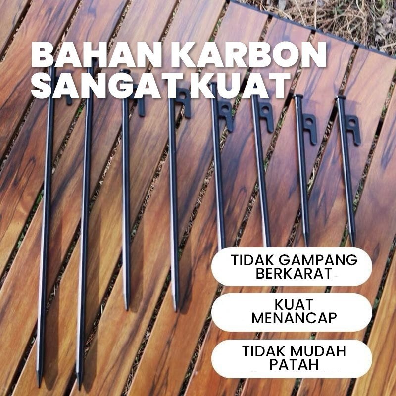 Set Pasak Tanah Paku Mim Tenda Besi Karbon 20/25/30 Cm Kuat Tahan Lama / Pilihan 4-6-8 Pcs untuk Camping Berkemah Kanopi Semua Jenis Tenda - Gambar 2