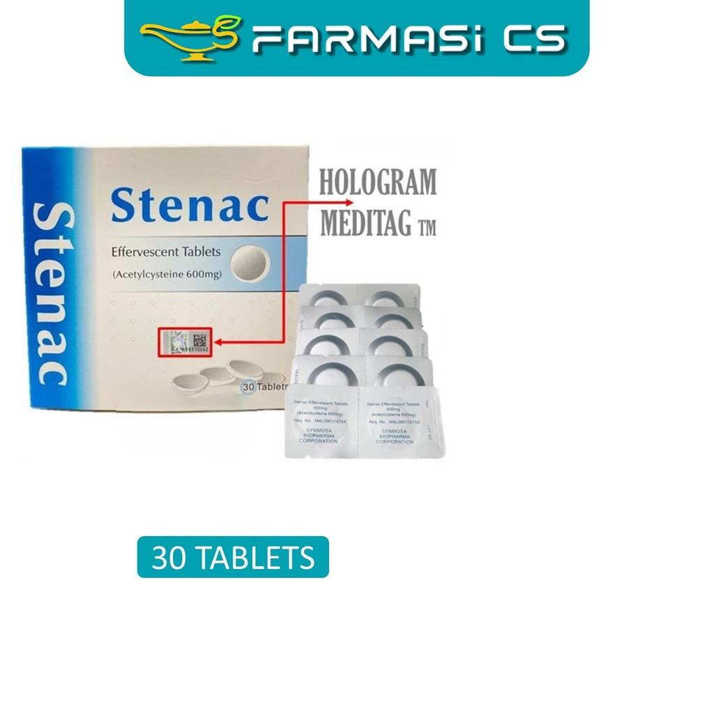 Stenac Effervescent Tablets Acetylcysteine 600mg 30 tablets EXP:04/2028 ...
