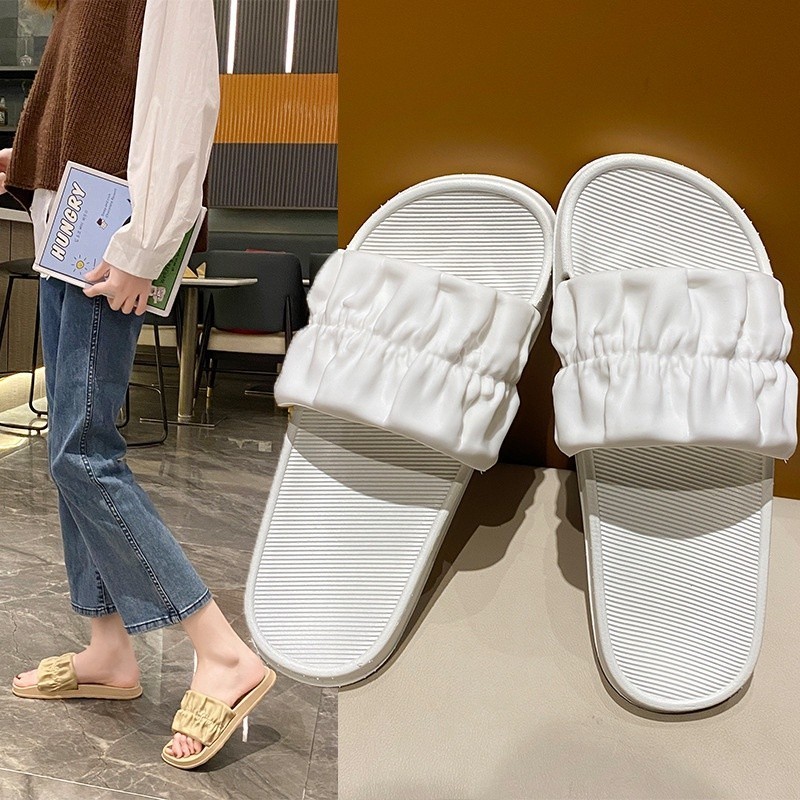 POPmaker shop Sandal Wanita SP29 - Sendal Slop EVA Fashion dengan Motif Kerut Polos Non-slip & Tahan Lama, Desain Nyaman untuk Gaya Harian COD - Gambar 3