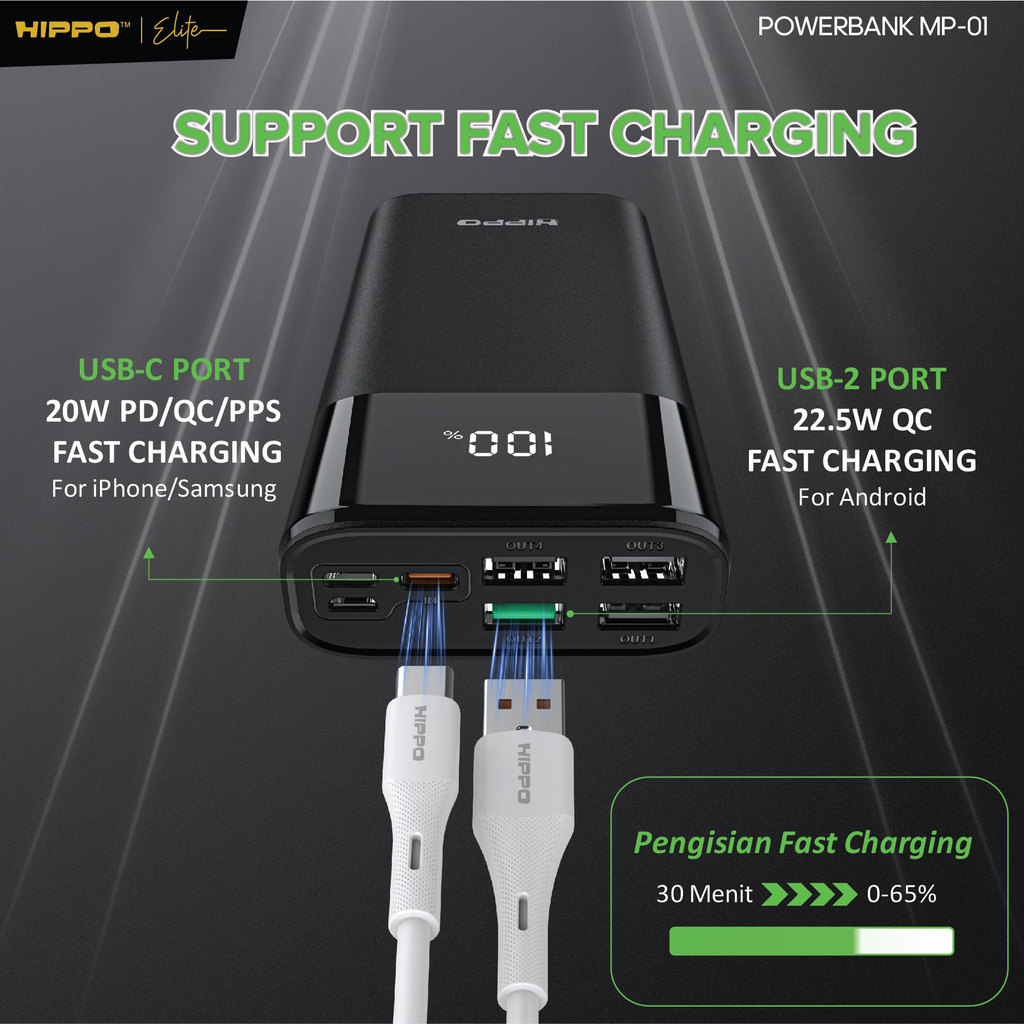 Hippo PowerBank MP-01 PD 22.5W 20000 Mah 4 Port Output 3 Port Input - Gambar 3