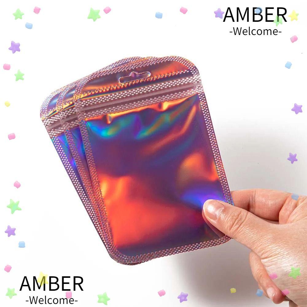 AMBER 50pcs Bags, Food Storage Pink Holographic Laser Packaging Bags ...