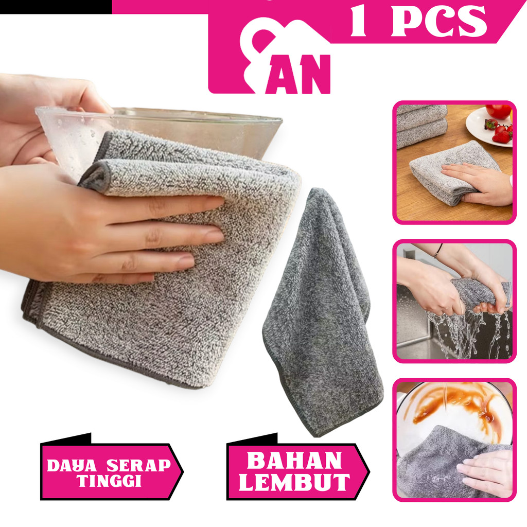 1PCS Kain Lap Dapur Microfiber Tebal Serap Air Serbet Handuk 25x25cm Lap Piring Motor Mobil A048