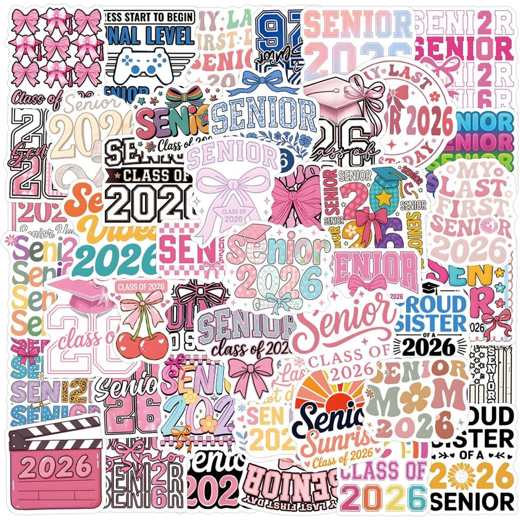 50Pcs Senior 2026 Stickers, Preppy 2026 Coquette Bows 2026 Stickers ...