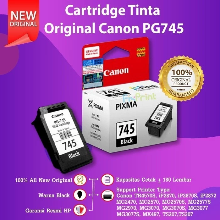 FixPrint Cartridge Canon PG745 Black Printer MG2570s TR4570s MG3070s Original GI-790 Tinta G1000 G1010 G2000 - Gambar 2