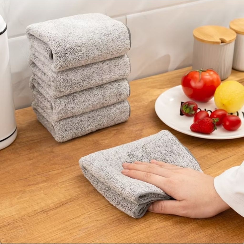 1PCS Kain Lap Dapur Microfiber Tebal Serap Air Serbet Handuk 25x25cm Lap Piring Motor Mobil A048 - Gambar 4