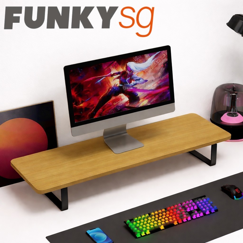 Extra-Wide Monitor Riser Stand 24cm | Curved Safety Edge | Wooden with ...