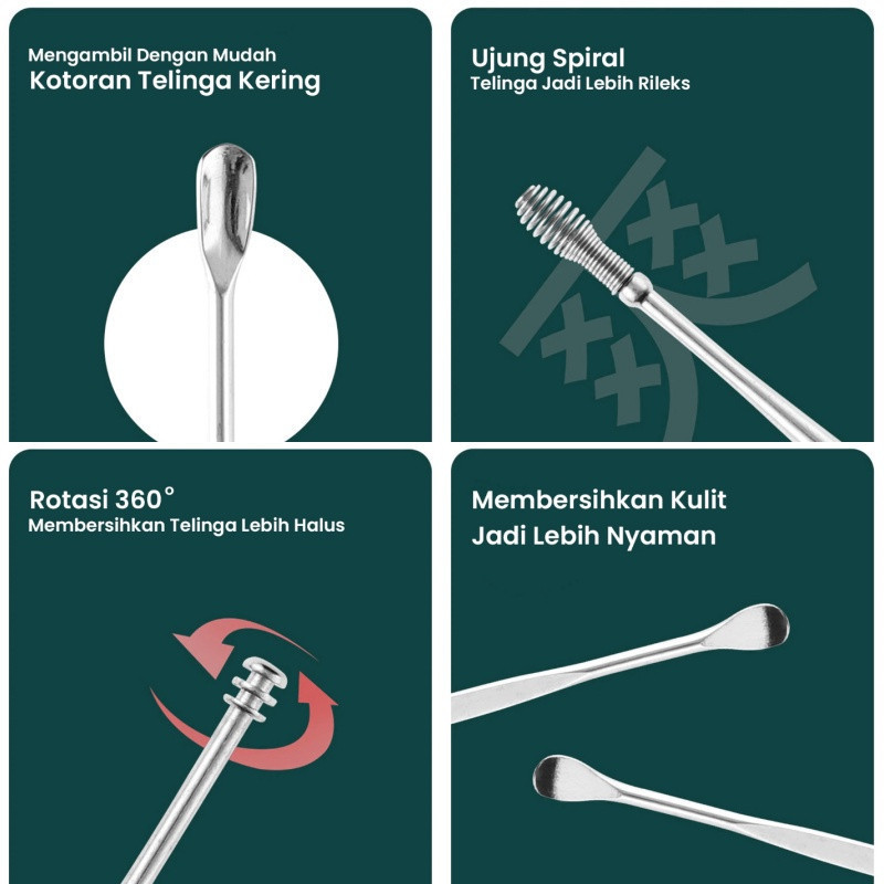 POPmaker Alat Pembersih Telinga Stainless 6 Pcs - Gambar 3