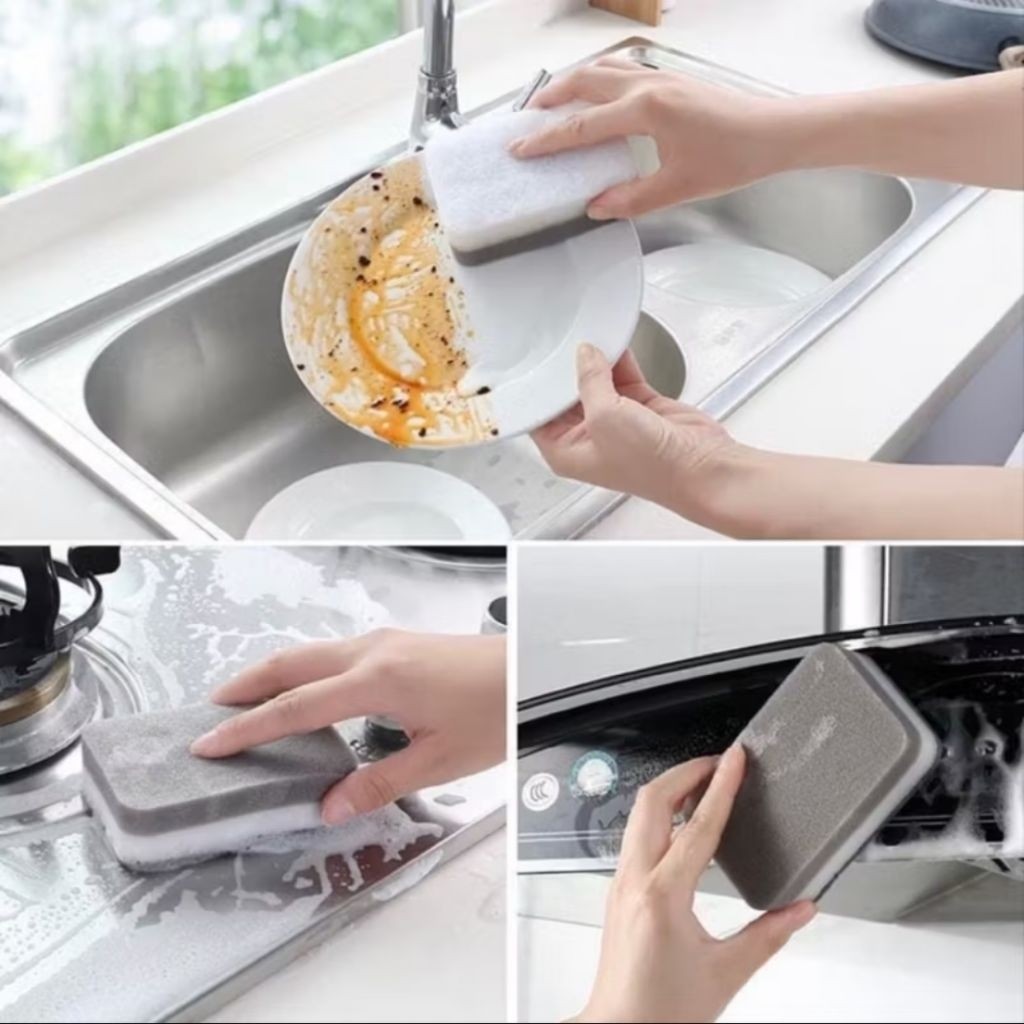 1PCS Spons Cuci Piring Dua Sisi Sponge Panci Busa Penghilang Kerak Minyak Spon Double Side A135 - Gambar 4
