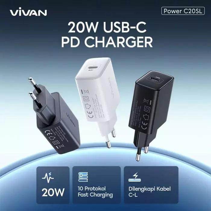 VIVAN C20SL Adaptor Charger 20W Include Kabel Type C To Lightning - Gambar 3