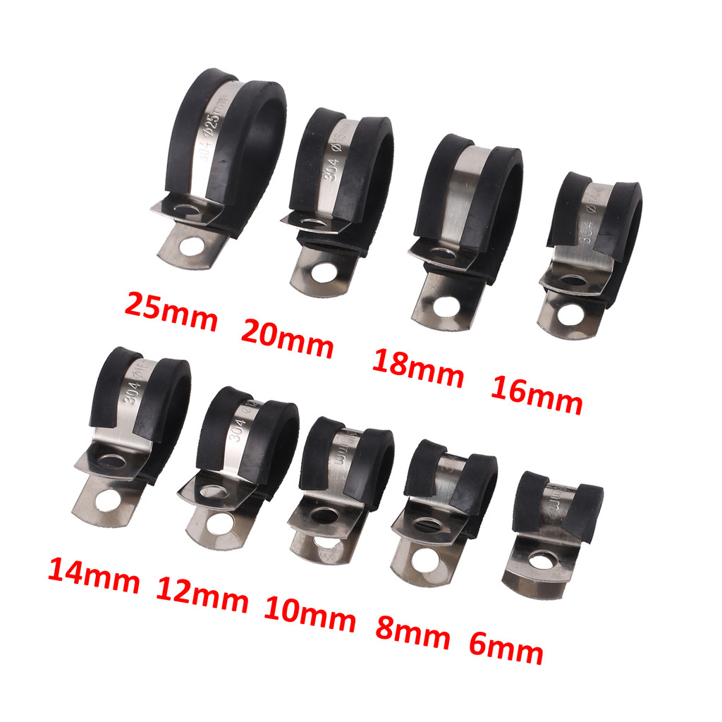 6-25mm R-type Rubber Lined Clips Wiring Hose Clamp Cable Mounting Fix ...