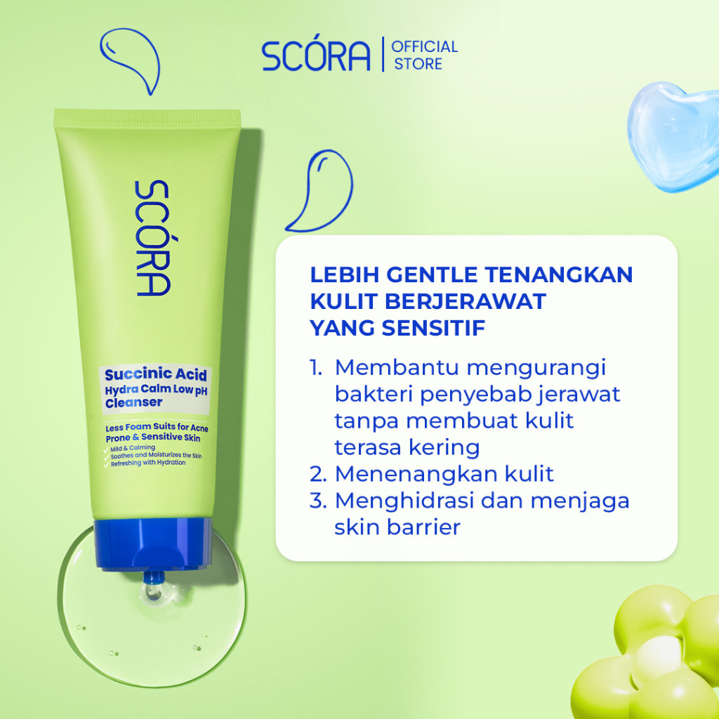 Scora Succinic Acid Hydra Calm Low pH Cleanser 100ml / Merah Jingga Official - Gambar 3
