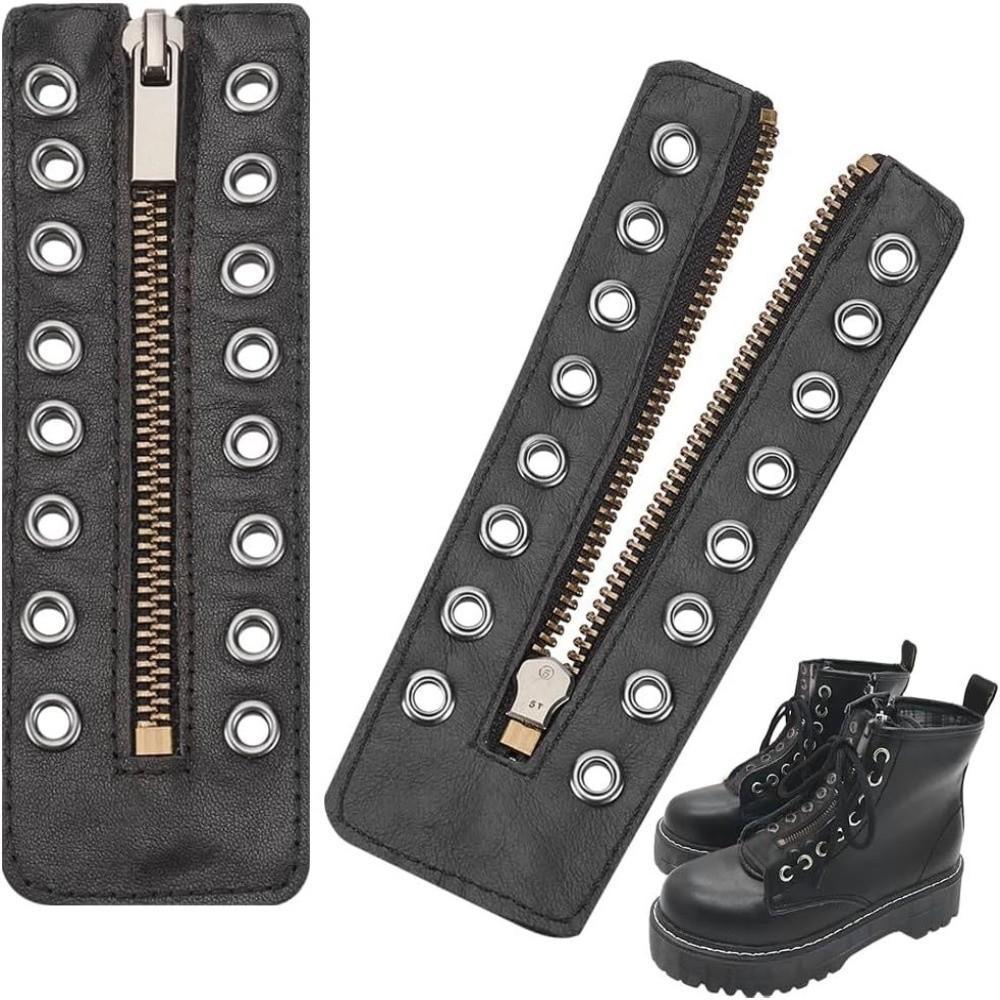 DATANEST Leather Lace-in Boot Zipper Inserts, Black Metal Eyelets ...
