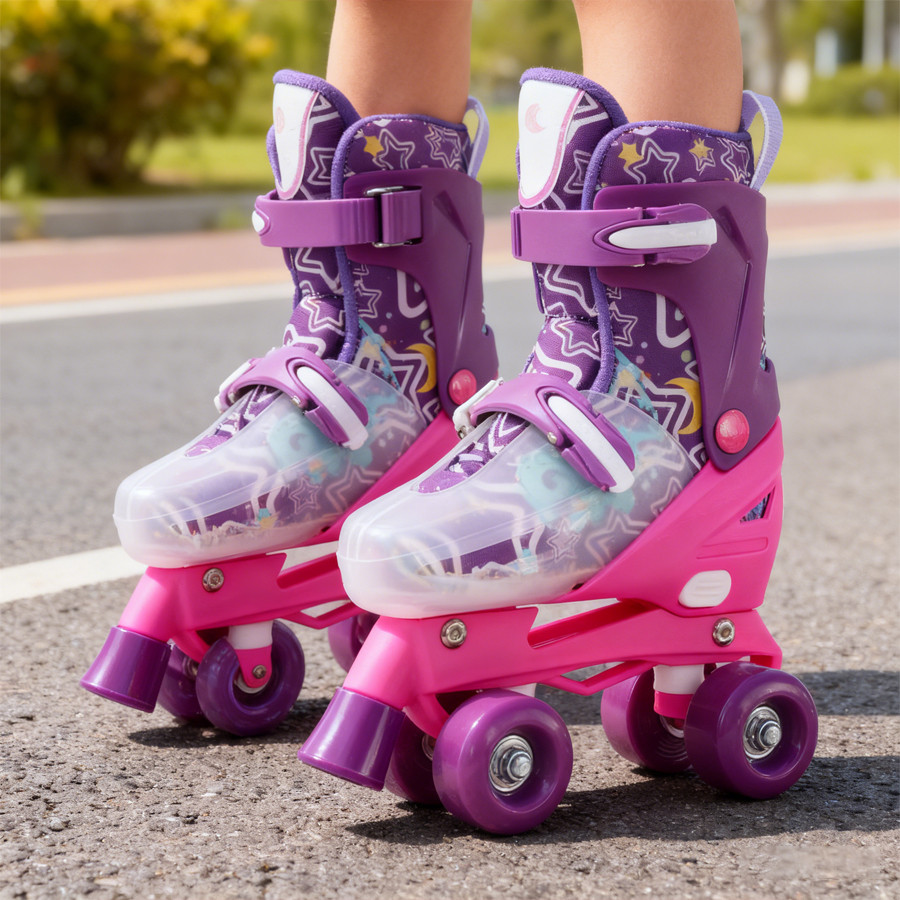 MTG -sepatu roda Oxelo/Sepatu Roda Inline Junior LED –lampu kedip/tidak licin/anti goyang/lnline skate/star/ukuran dapat disesuaikan/pu/gaya bajaj/mode skateboard - Gambar 3