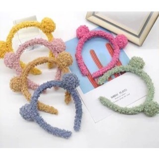 POPmaker shop Bando Wanita H390 - Bando / Bandana Karakter Telinga Beruang Korea dengan Bulu Lucu Kekinian, Bando Handuk untuk Aksesoris Rambut Sehari-hari COD - Gambar 2