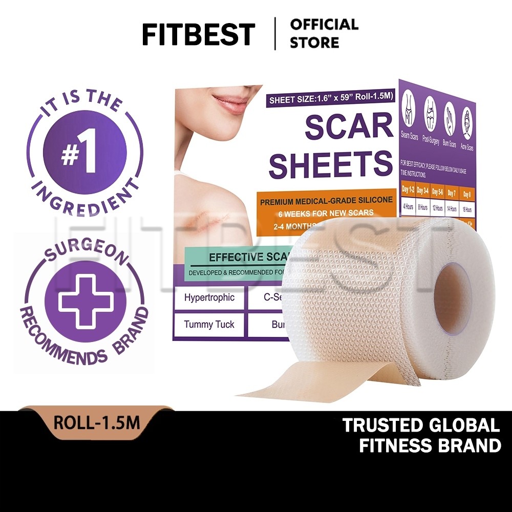 Product image 【FITBEST& CARVENCHY】 #1 Medical Silicone Scar Sheets, SCAR treatment, Scar Removal, 4CM x 150CM 1