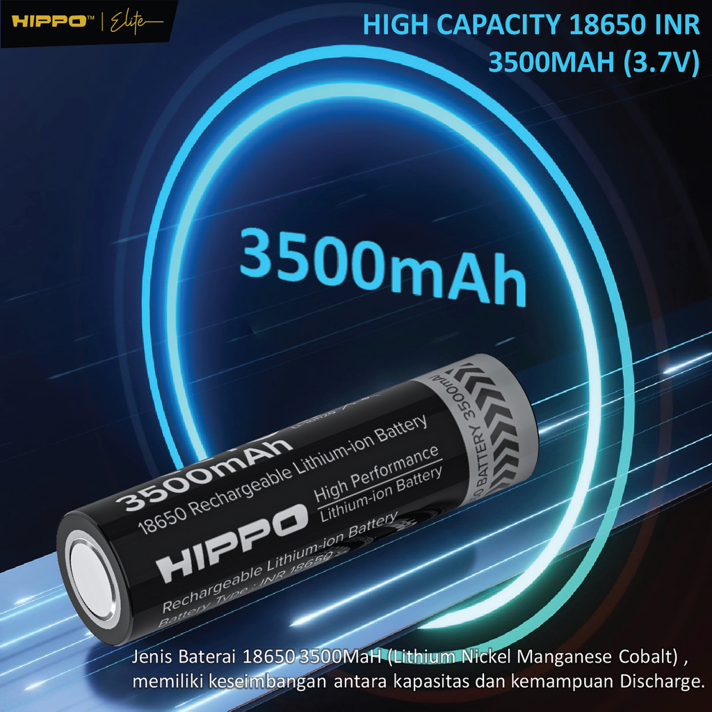 Hippo Baterai Cas 18650 Flat Top 3500 Mah Garansi Resmi Hippo - Gambar 4